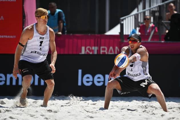 From left Steven van de Velde, Matthew Immers of Netherlands in action during the Pro Tour Ostrava match Jakub Sepka, Jiri Sedlak of Czech Republic vs Steven van de Velde, Matthew Immers of Netherlands, Ostrava, Czech Republic, June 8, 2024. (CTKxPhoto JaroslavxOzana) CTKPhotoP2024060802837  CTKPhotoP2024060802837