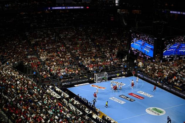 COLOGNE, GERMANY - 8 JUNE, 2024: The match of TruckScout24 EHF FINAL4 SC Magdeburg vs. Aalborg Handbold at Lanxess Arena  Copyright: xVITALIIxKLIUIEVx