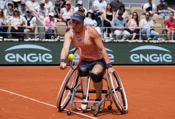 (240608) -- PARIS, June 8, 2024 -- Diede De Groot competes during the Women s Wheelchair Singles Final between Zhu Zhenzhen of China and Diede De Groot of the Netherlands at the French Open tennis tournament at Roland Garros in Paris, France, June 8, 2024. ) (SP)FRANCE-PARIS-TENNIS-FRENCH OPEN-WOMEN S WHEELCHAIR SINGLES GaoxJing 