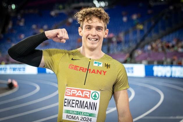 Sport Themen der Woche KW23 Sport Bilder des Tages Leichtathletik-Europameisterschaften; Rom, 08.06.2024 Tim EIKERMANN (GER) nach dem Halbfinale über 110m Hürden; Leichtathletik-Europameisterschaften am 08.06.24 im Olympiastadion in Rom, Italien. *** European Athletics Championships Rome, 08 06 2024 Tim EIKERMANN GER after the semi-finals of the 110m hurdles European Athletics Championships on 08 06 24 at the Olympic Stadium in Rome, Italy Copyright: xBEAUTIFULxSPORTS LeahxKohringx