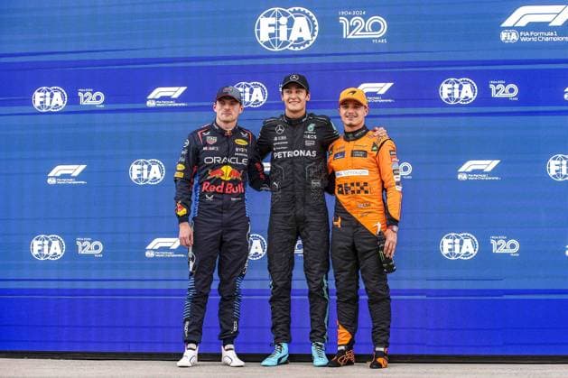 RUSSELL George (gbr), Mercedes AMG F1 Team W15, VERSTAPPEN Max (ned), Red Bull Racing RB20, NORRIS Lando (gbr), McLaren F1 Team MCL38, portrait during the Formula 1 AWS Grand Prix du Canada 2024, 9th round of the 2024 Formula One World Championship, WM, Weltmeisterschaft from June 07 to 09, 2024 on the Circuit Gilles Villeneuve, in Montrà al, Canada - F1 - CANADIAN GRAND PRIX 2024 DPPI Panoramic 240608_R09_CANADA_DP_EA015880
