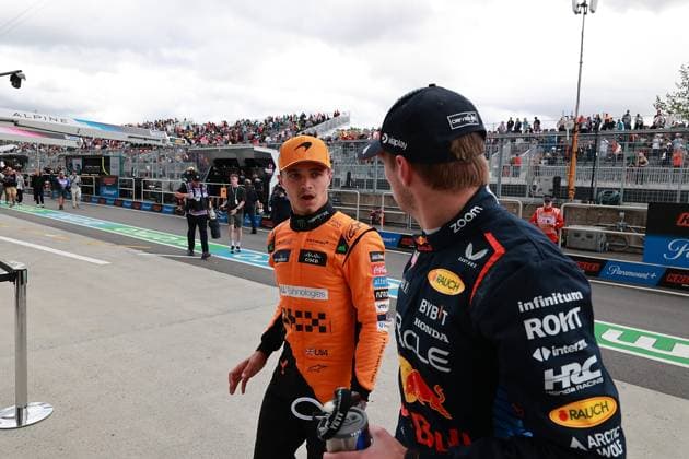 08.06.2024, Circuit Gilles-Villeneuve, Montreal, FORMULA 1 AWS GRAND PRIX DU CANADA 2024 , im Bild Poleposition für George Russell (GBR), Mercedes-AMG Petronas Formula One Team, 2. Startplatz für Max Verstappen (NLD), Oracle Red Bull Racing, 3. Startplatz für Lando Norris (GBR), McLaren F1 Team Defodi-506_20240608_hbr_0281