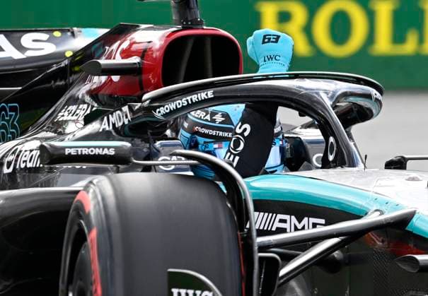June 8, 2024, Montreal, Pq, Canada: Mercedes driver George Russell of Great Britain celebrates his pole position during the qualifying session, Saturday, June 8, 2024 at the Canadian Grand Prix in Montreal. George Russell  - ZUMAc35_ 20240608_zaf_c35_155 Copyright: xJacquesxBoissinotx