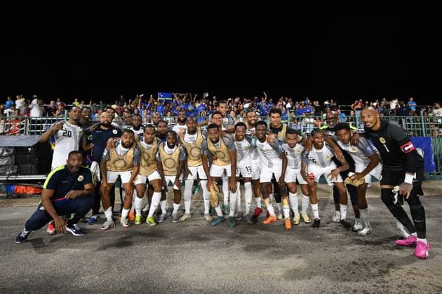 ORANJESTAD - Curacao players celebrate the victory during the World Cup qualifying Concacaf match between Aruba v Curacao at the Compleho Deportivo Guillermo Trinidad stadium on June 8, 2024 (local time) in Oranjestad, Aruba. ANP Hollandse Hoogte World Cup 2026 Qualifiers Concacaf 2024 xVIxANPxSportx xGerritxvanxKeulenxIVx 500658377 originalFilename: 500658377.jpg
