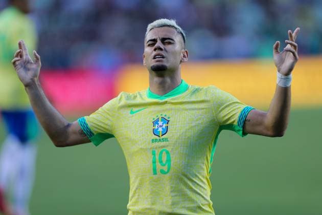 June 8, 2024, College Station, Texas, USA: BrazilÃ¢â‚¬â ¢s ANDREAS PEREIRA (19) celebrates his early first period goal during the 2024 Mex Tour friendly soccer match between Mexico and Brazil at Kyle Field in College Station on Saturday. College Station USA - ZUMAm257 20240608_zsp_m257_008 Copyright: xBrianxMcLeanx