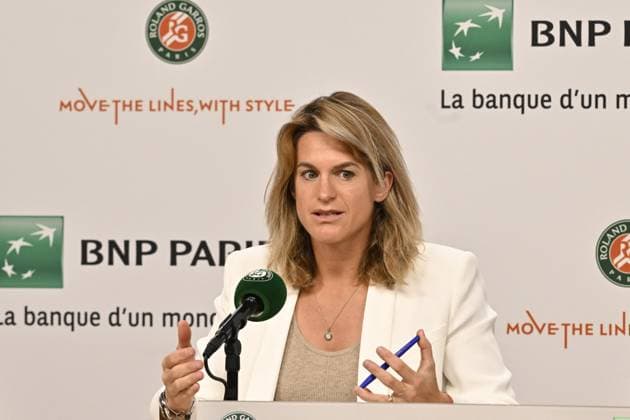Tennis : Roland Garros 2024 - France - Amelie Mauresmo - press conference, PK, Pressekonferenz Tennis : Roland Garros 2024 - France - 09 06 2024 ChrysleneCaillaud Panoramic 