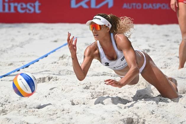 Brandie Wilkerson of USA in action during the Pro Tour Ostrava match Sara Hughes, Kelly Cheng of USA vs Melissa Humana-Paredes and Brandie Wilkerson of Canada in Ostrava, Czech Republic, June 9, 2024. (CTKxPhoto JaroslavxOzana) CTKPhotoP2024060903371  CTKPhotoP2024060903371