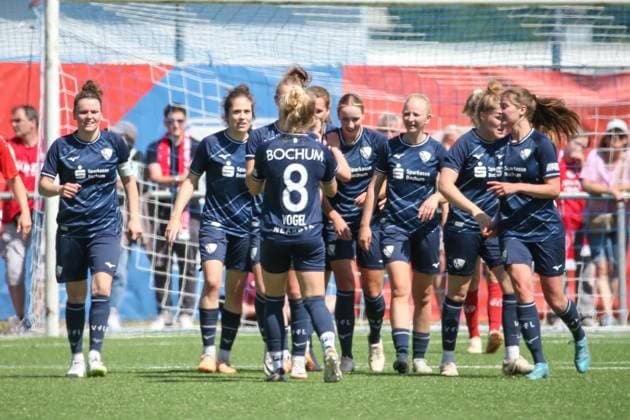 09.06.2024, xusrbx, Fussball 2.Bundesliga Relegation, FSV Mainz 05 Damen - VfL Bochum Damen emspor, Nina Lange (VfL Bochum, 23), macht das Tor zum 1:2 in der62.Spielminute, 16 zu 9 (DFL DFB REGULATIONS PROHIBIT ANY USE OF PHOTOGRAPHS as IMAGE SEQUENCES and or QUASI-VIDEO) Mainz