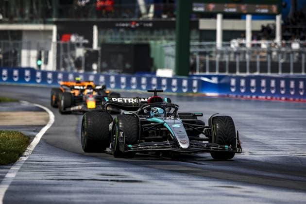 63 RUSSELL George (gbr), Mercedes AMG F1 Team W15, action during the Formula 1 AWS Grand Prix du Canada 2024, 9th round of the 2024 Formula One World Championship, WM, Weltmeisterschaft from June 07 to 09, 2024 on the Circuit Gilles Villeneuve, in MontrÃ al, Canada - F1 - CANADIAN GRAND PRIX 2024 DPPI Panoramic  240609_R09_CANADA_DP_XB3_5553