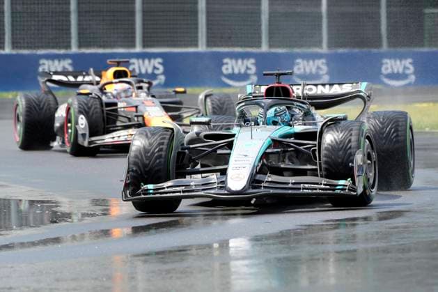 June 9, 2024, Montreal, Pq, CANADA: Mercedes driver George Russell, right, of the United Kingdom, leads as Red Bull driver Max Verstappen, of the Netherlands, follows during the Canadian Grand Prix Formula 1 car race, in Montreal, Sunday, June 9, 2024. Canada News - June 9, 2024 - ZUMAc35_ 20240609_zaf_c35_040 Copyright: xPaulxChiassonx