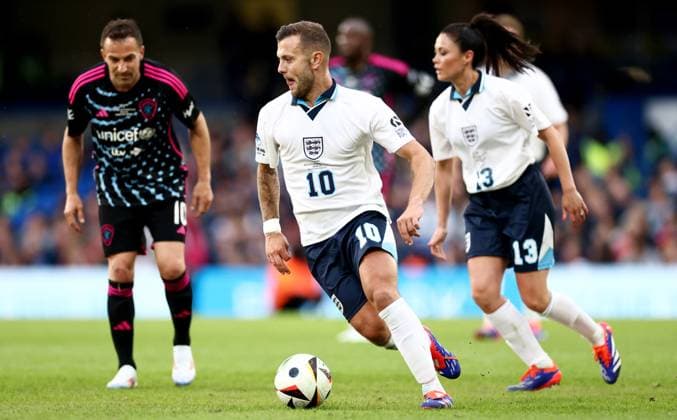 Jack Wilshere of England. England XI v World XI, Soccer Aid for Unicef 2024, Football, Stamford Bridge, London, UK, 09 Jun 2024 EDITORIAL USE ONLY No use with unauthorised audio, video, data, fixture lists, club league logos or live services. Online in-match use limited to 120 images, no video emulation. No use in betting, games or single club league player publications.  Copyright: xJamesxMarsh Shutterstockx 14523637bj
