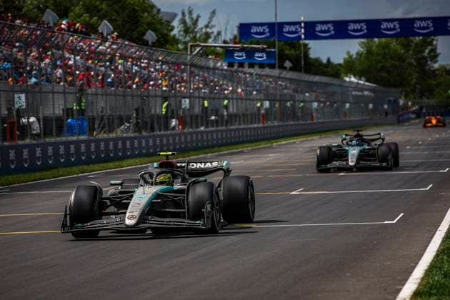 44 HAMILTON Lewis (gbr), Mercedes AMG F1 Team W15 and 63 RUSSELL George (gbr), Mercedes AMG F1 Team W15, action during the Formula 1 AWS Grand Prix du Canada 2024, 9th round of the 2024 Formula One World Championship, WM, Weltmeisterschaft from June 07 to 09, 2024 on the Circuit Gilles Villeneuve, in MontrÃ al, Canada - F1 - CANADIAN GRAND PRIX 2024 DPPI Panoramic  240609_R09_CANADA_DP_XB3_5864