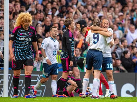 Stamford Bridge Stadium, England 9th June 2024: Ellen White (Former footballer) celebrating the goal during the celebrity Unicef SoccerAid Charity event between England Xl and the World XI at Stamford Bridge Stadium in London, England 9th June 2024 Photo: Jayde Chamberlain SPP. Jayde Chamberlain SPP (Jayde Chamberlain SPP) Copyright: xJaydexChamberlain SPPx spp-en-JaCh-Unicef SoccerAid Charity event between England Xl and the World XI at Stamford Bridge Stadium in London England 9th June 2024_095