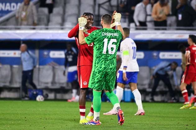 Moise Bombito ( 15 - Canada ) and Maxime CREPEAU ( 16 - Canada ) celebrate following the Friendly match between France and Canada at Matmut Atlantique on June 09, 2024 in Bordeaux, France. ( Photo by federico pestellini panoramic ) - FOOTBALL : France vs Canada - Bordeaux - 09 06 2024 FedericoPestellini Panoramic 