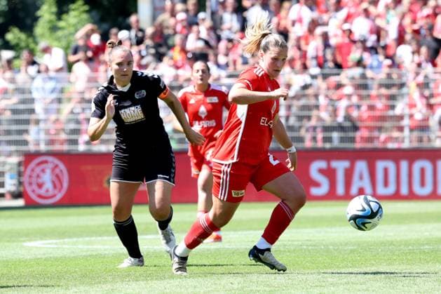 DEU, Region, Frauen, 1.FC Union vs. Henstedt-Ulzburg, 09.06.2024, Stadion Alte Foersterei, Berlin, DEU, Region, Frauen, 1.FC Union vs. Henstedt-Ulzburg, im Bild: Dina Sophia Orschmannin (1.FC Union Berlin 25), Chiara Pawelec (Henstedt-Ulzburg 18) DFL - regulations prohibit any use of Photographs as image sequences and or quasi-video Foto: Juergen Engler nordphoto GmbH