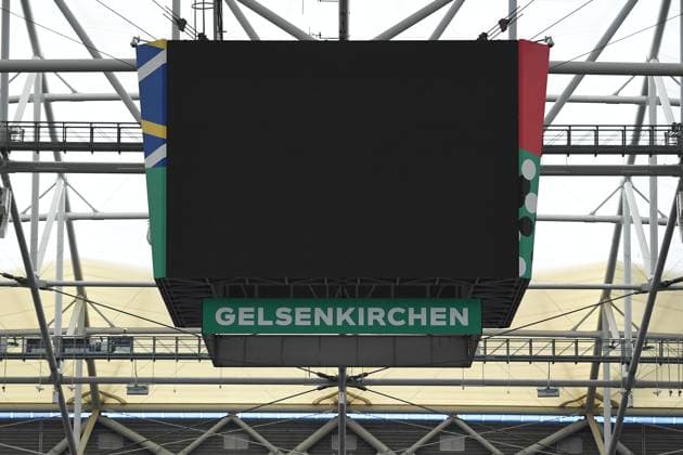 UEFA EURO, EM, Europameisterschaft,Fussball 2024 - Stadium Open Media Days am 10.06.2024 in der Arena AufSchalke in Gelsenkirchen Der Videowürfel in der Arena AufSchalke