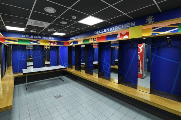 UEFA EURO, EM, Europameisterschaft,Fussball 2024 - Stadium Open Media Days am 10.06.2024 in der Arena AufSchalke in Gelsenkirchen Umkleidekabine in der Arena AufSchalke