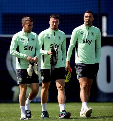 Republic of Ireland Squad Training, Estadio de Sao Miguel, Azores, Portugal 10 6 2024 Seamus Coleman, Matt Doherty and Shane Duffy Seamus Coleman, Matt Doherty and Shane Duffy 10 6 2024  Copyright: x INPHO RyanxByrnex RB1_5990