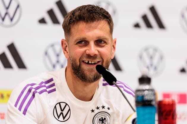 Trainingslager Vorbereitung UEFA EURO 2024 Deutschland; 10.06.2024 Niclas Füllkrug (Deutschland, 9) lacht, lachend Trainingslager Vorbereitung UEFA EURO 2024 Deutschland - Pressekonferenz; HerzoBase, Herzogenaurach am 10.06.2024 Copyright: xBEAUTIFULxSPORTS Wunderlx