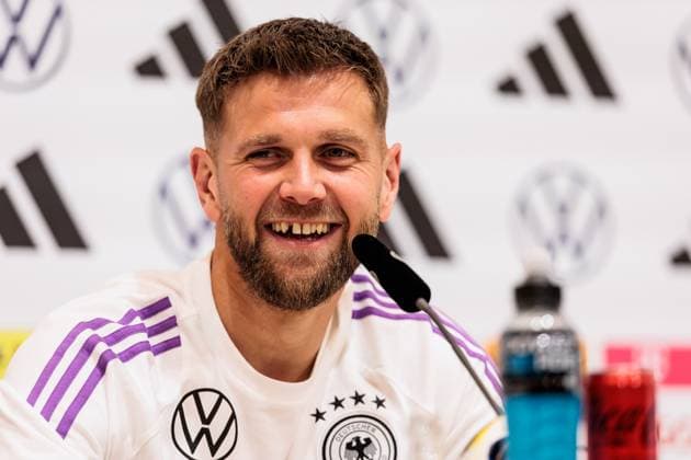 Trainingslager Vorbereitung UEFA EURO 2024 Deutschland; 10.06.2024 Niclas Füllkrug (Deutschland, 9) lacht, lachend Trainingslager Vorbereitung UEFA EURO 2024 Deutschland - Pressekonferenz; HerzoBase, Herzogenaurach am 10.06.2024 Copyright: xBEAUTIFULxSPORTS Wunderlx
