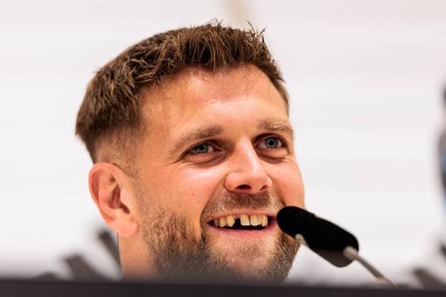Trainingslager Vorbereitung UEFA EURO 2024 Deutschland; 10.06.2024 Niclas Füllkrug (Deutschland, 9) lacht, lachend Trainingslager Vorbereitung UEFA EURO 2024 Deutschland - Pressekonferenz; HerzoBase, Herzogenaurach am 10.06.2024 Copyright: xBEAUTIFULxSPORTS Wunderlx
