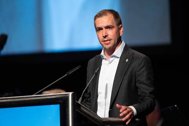 Philipp LAHM, Turnierdirektor UEFA EURO, EM, Europameisterschaft,Fussball 2024, bei seiner Rede, Eroeffnung des IPCC International Police cooperation Center fuer die UEFA Fussball Europameisterschaft 2024, , Neuss, am 10.06.2024. Â