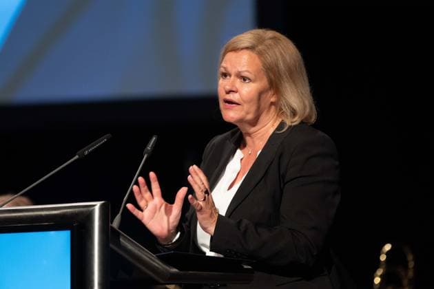 Nancy FAESER, Bundesinnenministerin, SPD, bei ihrer Rede Eroeffnung des IPCC International Police cooperation Center fuer die UEFA Fussball Europameisterschaft 2024, , Neuss, am 10.06.2024. Â