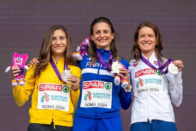 Gesa Felicitas Krause (Silvesterlauf Trier, Germany), 3000m steeplechase women (3000m Hindernis Frauen), Medaille, Silber, Siegerehrung, ITA, Leichtathletik, Athletics, European Athletics Championships Rome, Leichtathletik Europameisterschaften Rom 2024, 10.06.2024, ITA, Leichtathletik, Athletics, European Athletics Championships Rome, Leichtathletik Europameisterschaften Rom 2024, 10.06.2024 Rom Copyright: xStefanxMayerx EP_SMR