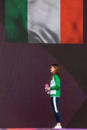 2024 European Athletics Championships, Stadio Olympico, Rome 10 6 2024 Women™s 1500m Final Medal Presentation Ireland™s Ciara Mageean stands for the Irish national anthem after receiving her gold medal Ciara Mageean stands for the Irish national anthem after receiving her gold medal 10 6 2024  Copyright: x INPHO MorganxTreacyx MT2_3600