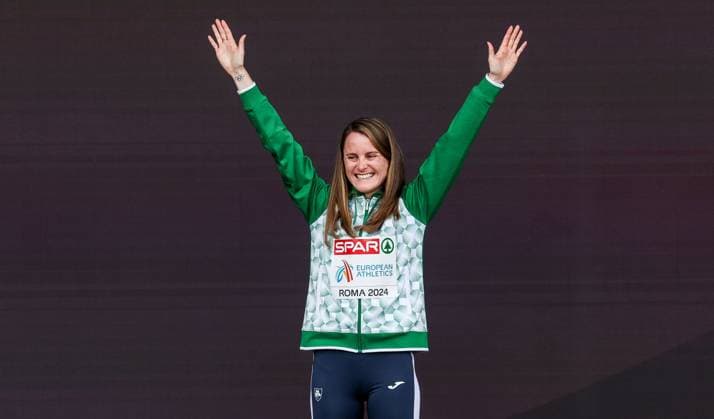 2024 European Athletics Championships, Stadio Olympico, Rome 10 6 2024 Women™s 1500m Final Medal Presentation Ireland™s Ciara Mageean celebrates with her gold medal Ciara Mageean celebrates with her gold medal 10 6 2024  Copyright: x INPHO MorganxTreacyx MT1_3579A