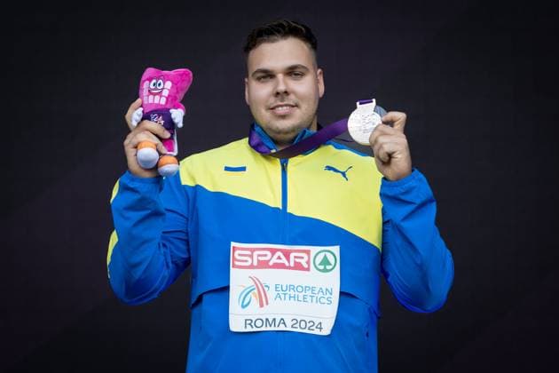 Leichtathletik-Europameisterschaften; Rom, 10.06.2024 Mykhaylo KOKHAN (UKR) with the bronze medal in the hammer throw at the victory ceremony at the European Athletics Championships on June 10, 2024 in Rome. Copyright: xBEAUTIFULxSPORTS OlafxRellischx