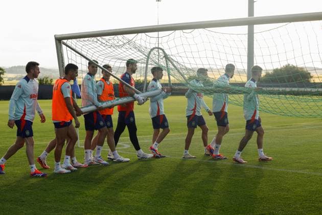 The players of the Spanish national team, Nationalteam participate in a training session at the SV Aasen Sports Center, in the town of Donaueschingen, Germany, 10 June 2024, where they establish their headquarters for the Euro 2024. Spain opens its first training session in Germany !ACHTUNG: NUR REDAKTIONELLE NUTZUNG!  Copyright: xJ.J.xGuillenx GRAF8290 20240610-55013833602_1
