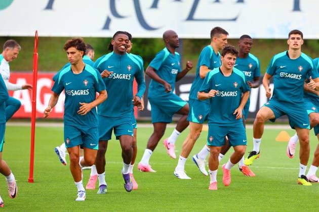 Portugal Fussball Nationalmannschaft, Selecao, 10.06.2024, Training für das Freundschaftsspiel Portugal - Irland ,Vorbereitungsspiel zur Europameisterschaft 2024 , Rafael Leao (Portugal) , Joao Neves (Portugal) , Antonio Silva (Portugal) , Joao FÃ lix (Portugal) Copyright: FernandoxSoares