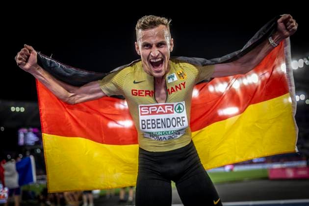 Bilder des Jahres 2024, Sport 06 Juni Sport Themen der Woche KW24 Sport Bilder des Tages Leichtathletik-Europameisterschaften; Rom, 10.06.2024 Karl BEBENDORF (GER) gewinnt Bronze über 3000m Hindernis und schreit seine Freude heraus; Leichtathletik-Europameisterschaften am 10.06.24 im in Rom, Italien. *** European Athletics Championships Rome, 10 06 2024 Karl BEBENDORF GER wins bronze in the 3000m steeplechase and shouts his joy European Athletics Championships on 10 06 24 in Rome, Italy Copyright: xBEAUTIFULxSPORTS AxelxKohringx