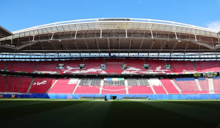 EM Host City Leipzig Stadium Open Media Day Leipzig, 11.06.2024, Stadion Leipzig, Fussball, UEFA EURO, EM, Europameisterschaft,Fussball 2024, Host City Leipzig , Offener Medientag im Stadion. , Im Foto; Stadionansicht, Überblick, Gegengerade. , Nur zur redaktionellen Nutzung. Only editorial use. ,