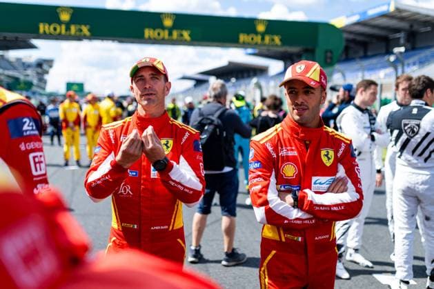 Sport Themen der Woche KW24 PIER GUIDI Alessandro (ita), Ferrari AF Corse, Ferrari 499P 51, Hypercar, FIA WEC, portrait FUOCO Antonio (ita), Ferrari AF Corse, Ferrari 499P 50, Hypercar, FIA WEC, portrait during the 2024 24 Hours of Le Mans, 4th round of the 2024 FIA World Endurance Championship, on the Circuit des 24 Heures du Mans, on June 11, 2024 in Le Mans, France - 24 HEURES DU MANS 2024 - TUESDAY DPPI Panoramic  2024-LM24-MH-0901