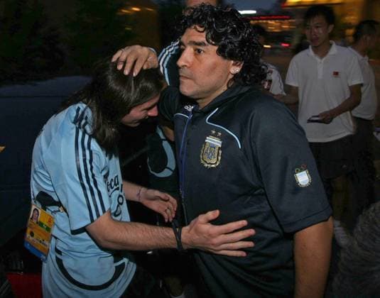 20AGO2008 Diego Maradona junto a Lionel Messi Hotel Park Plaza Beijing Wangfujing Beijing JJOO2008 *** 20 AUG2008 Diego Maradona with Lionel Messi Hotel Park Plaza Beijing Wangfujing Beijing JJOO2008 Copyright: xxx