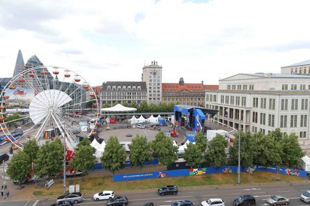 Rundgang Fanzone Augustusplatz Leipzig UEFA EURO, EM, Europameisterschaft,Fussball 2024 Leipzig, 11.06.2024, Augustusplatz, UEFA EURO 2024, Rundgang Fanzone EURO Festival 2024 Im Bild: Übersicht Augustusplatz Leipzig mit UEFA EURO 2024 Fanzone ,