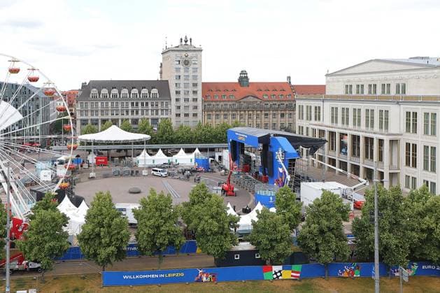 Rundgang Fanzone Augustusplatz Leipzig UEFA EURO, EM, Europameisterschaft,Fussball 2024 Leipzig, 11.06.2024, Augustusplatz, UEFA EURO 2024, Rundgang Fanzone EURO Festival 2024 Im Bild: Übersicht Augustusplatz Leipzig mit UEFA EURO 2024 Fanzone ,
