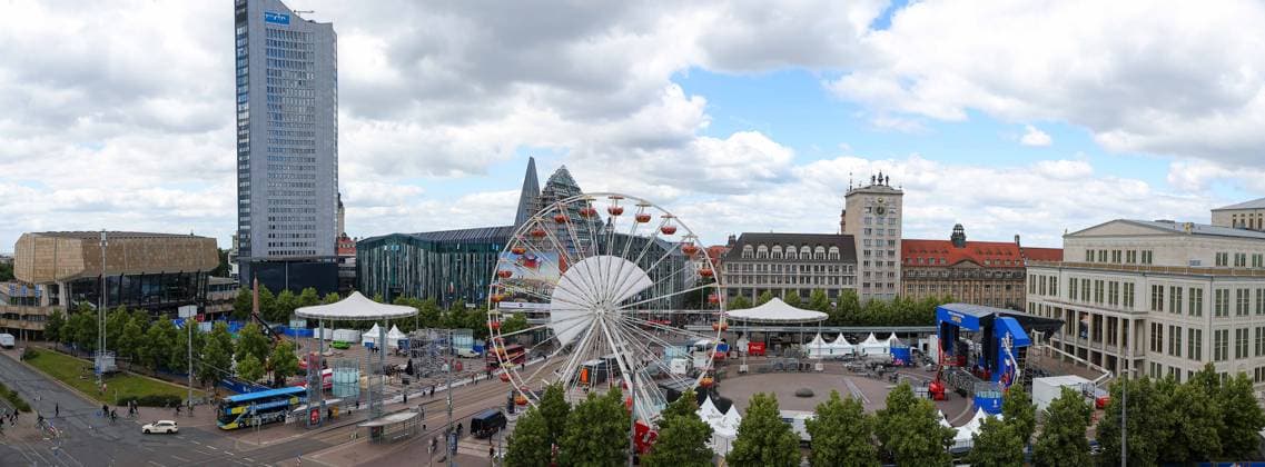 Rundgang Fanzone Augustusplatz Leipzig UEFA EURO, EM, Europameisterschaft,Fussball 2024 Leipzig, 11.06.2024, Augustusplatz, UEFA EURO 2024, Rundgang Fanzone EURO Festival 2024 Im Bild: Übersicht Augustusplatz Leipzig mit UEFA EURO 2024 Fanzone ,