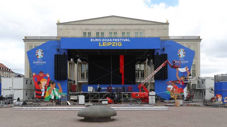 Rundgang Fanzone Augustusplatz Leipzig UEFA EURO, EM, Europameisterschaft,Fussball 2024 Leipzig, 11.06.2024, Augustusplatz, UEFA EURO 2024, Rundgang Fanzone EURO Festival 2024 Im Bild: Baustelle UEFA EURO 2024 Fan Zone vor der Oper Leipzig ,