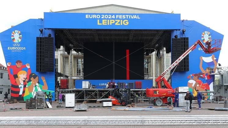Rundgang Fanzone Augustusplatz Leipzig UEFA EURO, EM, Europameisterschaft,Fussball 2024 Leipzig, 11.06.2024, Augustusplatz, UEFA EURO 2024, Rundgang Fanzone EURO Festival 2024 Im Bild: Baustelle UEFA EURO 2024 Fan Zone vor der Oper Leipzig ,