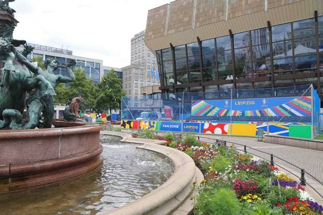 Rundgang Fanzone Augustusplatz Leipzig UEFA EURO, EM, Europameisterschaft,Fussball 2024 Leipzig, 11.06.2024, Augustusplatz, UEFA EURO 2024, Rundgang Fanzone EURO Festival 2024 Im Bild: UEFA EURO 2024 Fanzone vor dem Gewandhaus Leipzig ,