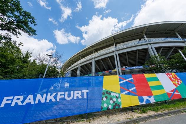 Stadium Open Media Day; Arena Frankfurt, 11.06.2024 Totale der Arena im Außenbereich; Frankfurt Schriftzug; Stadium Open Media Day; Arena Frankfurt, 11.06.2024 Copyright: xBEAUTIFULxSPORTS Hahnex