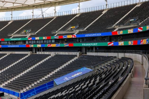 Stadium Open Media Day; Arena Frankfurt, 11.06.2024 Detailaufnahme der Ostkurve; UEFA EURO, EM, Europameisterschaft,Fussball 2024 LED Bande; Stadium Open Media Day; Arena Frankfurt, 11.06.2024 Copyright: xBEAUTIFULxSPORTS Hahnex