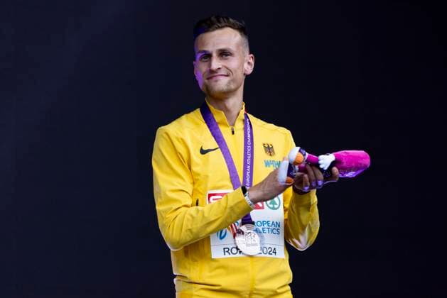 ATHLETICS - European Athletics Championships ROME,ITALY,11.JUN.24 - ATHLETICS - European Athletics Championships,medal ceremony. Image shows Karl Bebendorf (GER). keywords: medal.  GEPAxpictures xPatrickxSteiner