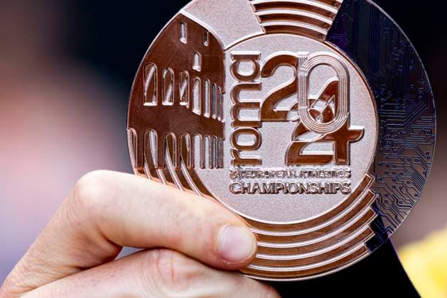ATHLETICS - European Athletics Championships ROME,ITALY,11.JUN.24 - ATHLETICS - European Athletics Championships,medal ceremony. Image shows a feature with a medal.  GEPAxpictures xPatrickxSteiner