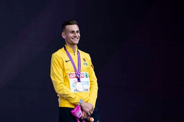 ATHLETICS - European Athletics Championships ROME,ITALY,11.JUN.24 - ATHLETICS - European Athletics Championships,medal ceremony. Image shows Karl Bebendorf (GER). keywords: medal.  GEPAxpictures xPatrickxSteiner