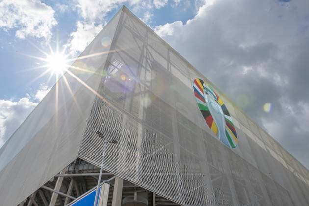Stadium Open Media Day; Arena Düsseldorf, 11.06.2024 Die Arena Düsseldorf mit UEFA EURO, EM, Europameisterschaft,Fussball 2024-Branding. Stadium Open Media Day in der Arena Düsseldorf in Düsseldorf, am 11.06.2024 Copyright: xBEAUTIFULxSPORTS Meuselx