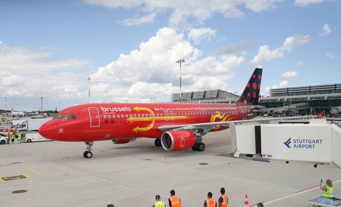 Stuttgart , Ankunft Belgien , die belgische Fußballnationalmannschaft landet am Flughafen in Stuttgart ,